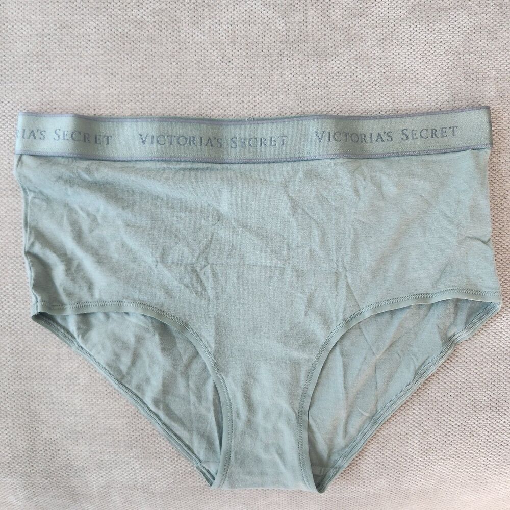 Victoria's Secret PINK Medium Green Logo Cotton Modern Brief‎ Panty NWT
